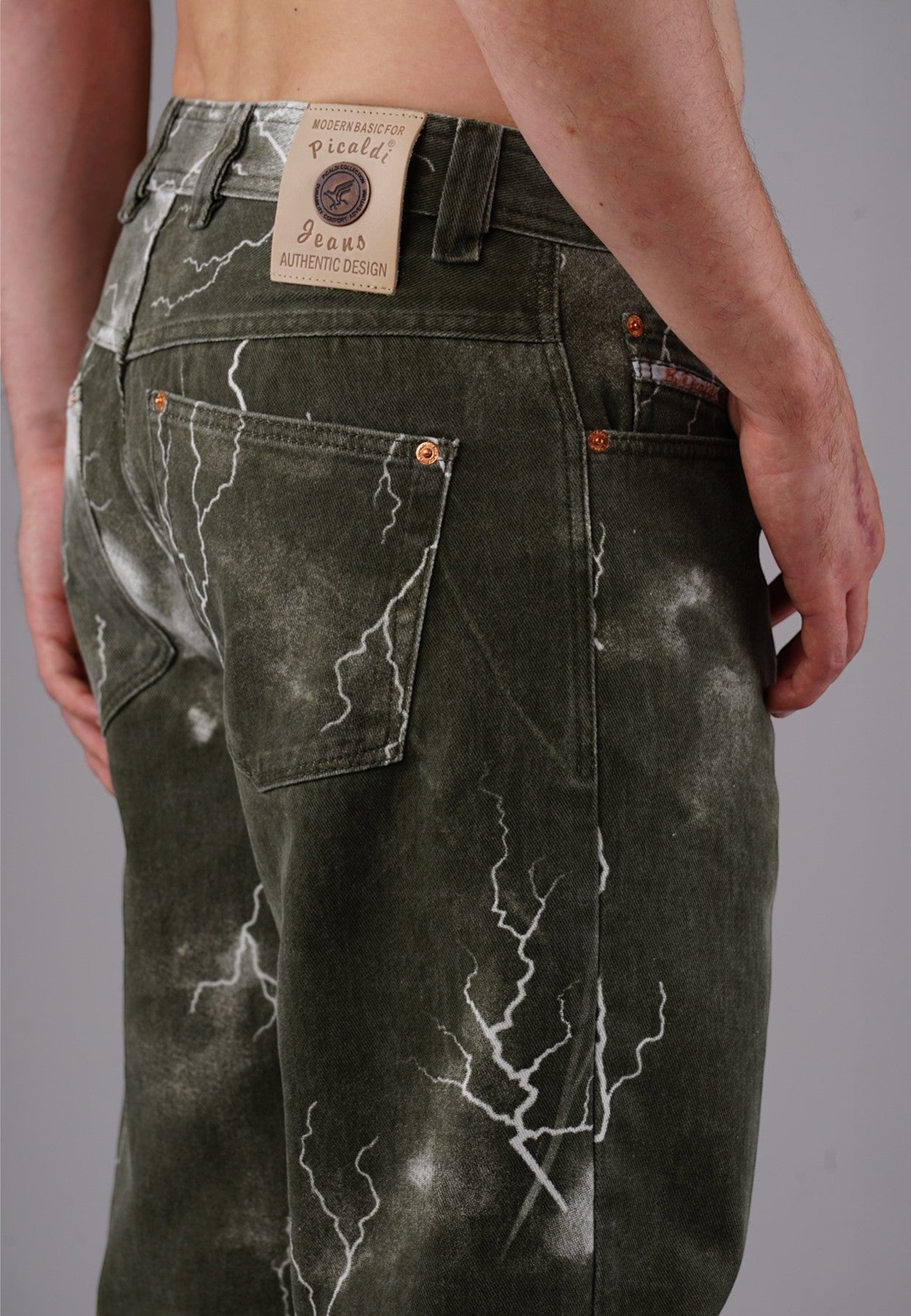 Image of Picaldi Herren Jeans Zicco 472 Flash Khaki - Relaxed Tapered Fit - Dark Olive Thunder Wash