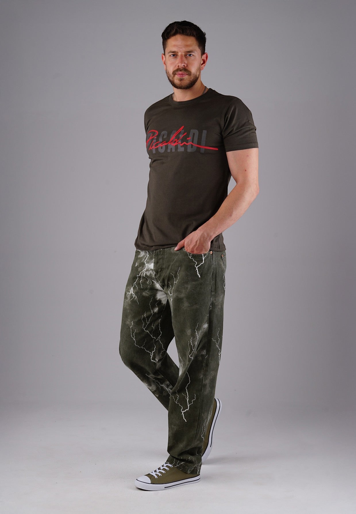 Image of Picaldi Herren Jeans Zicco 472 Flash Khaki - Relaxed Tapered Fit - Dark Olive Thunder Wash
